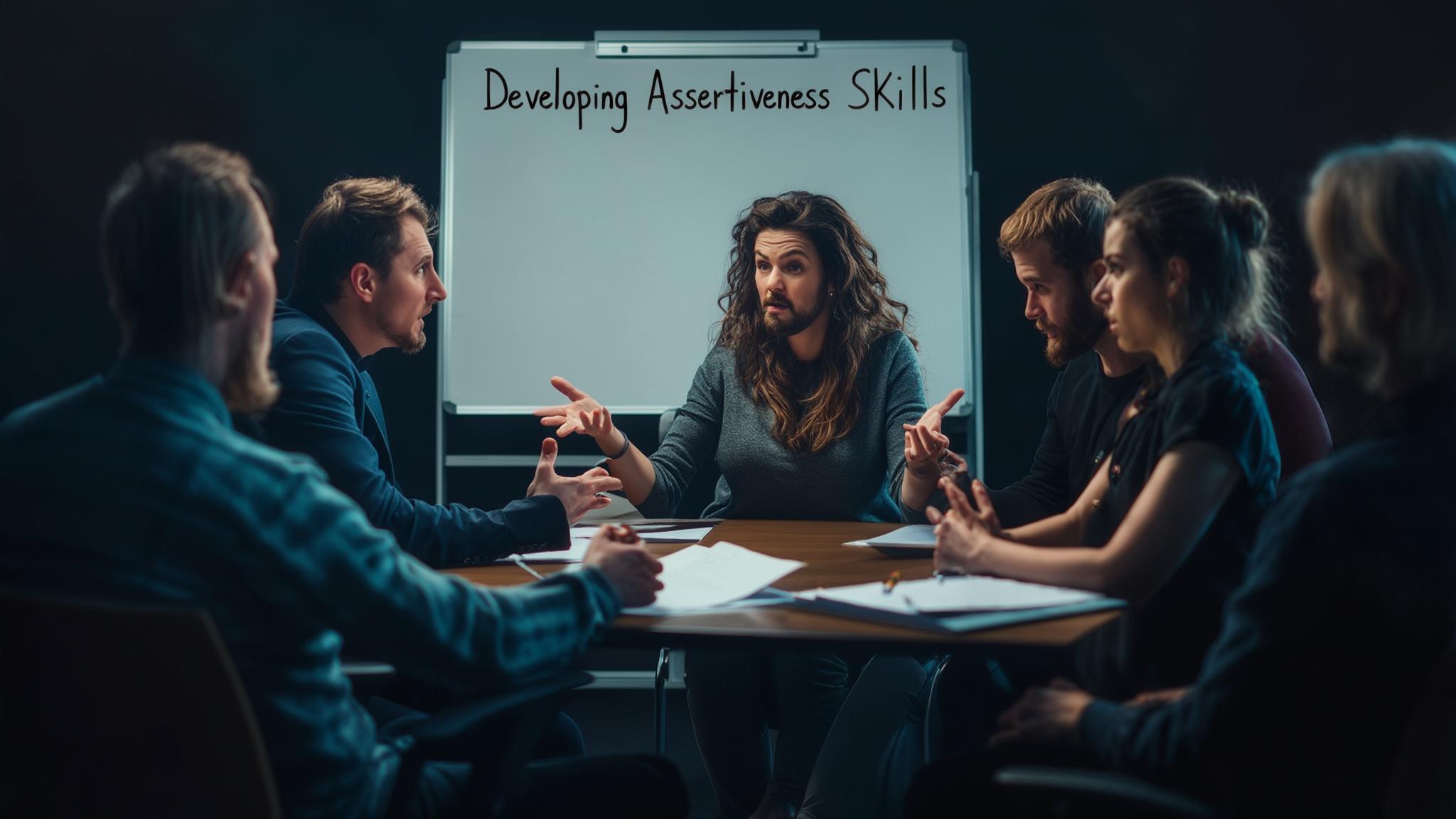 AI generated image: Developing Assertiveness Skills in Group Therapy
